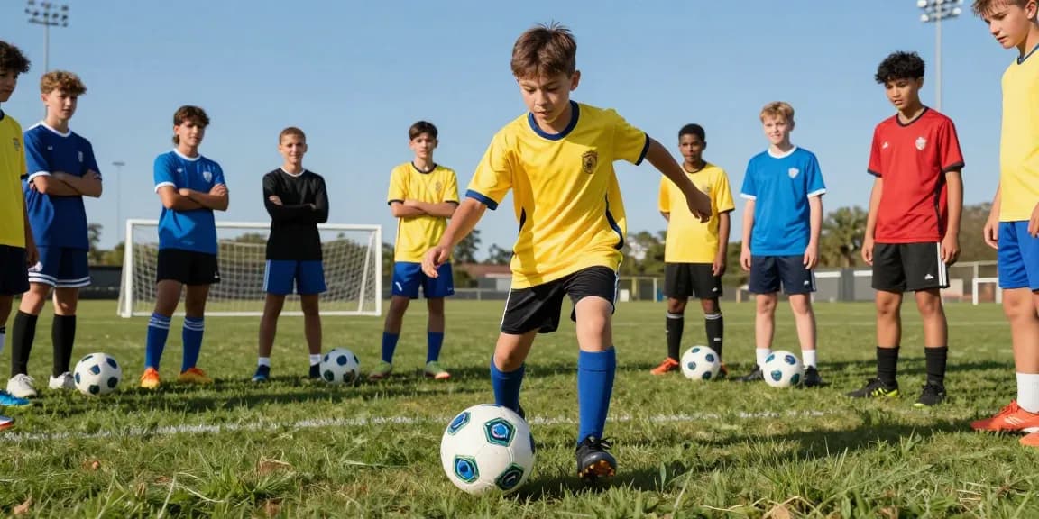 Junge Spieler üben mit einem hochwertigen Fußball für fußball günstig kaufen auf dem Platz.